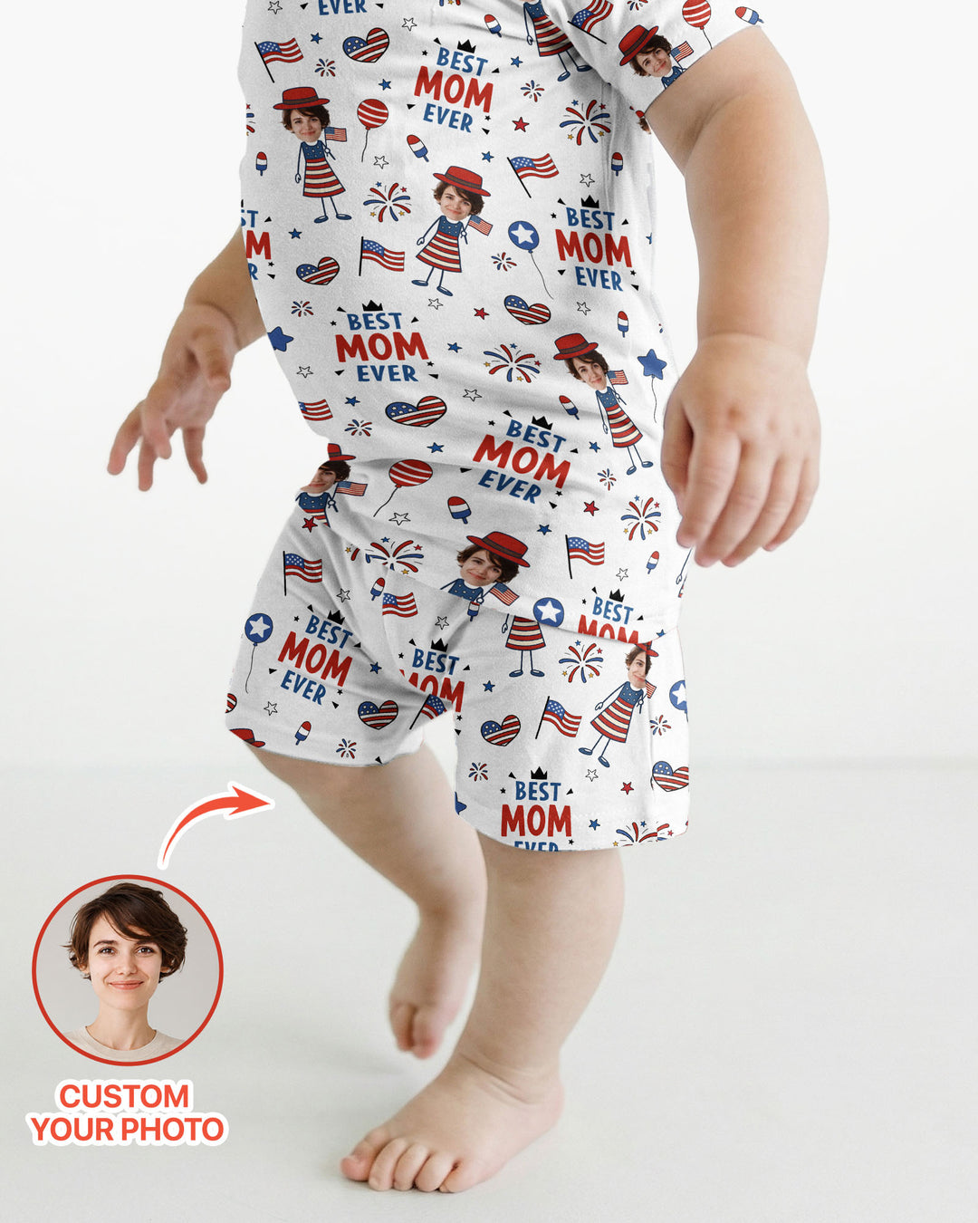 Custom Photo Best Patriotic Family Ever Bamboo Two Piece Short Sleeve Shorts Pajama Set