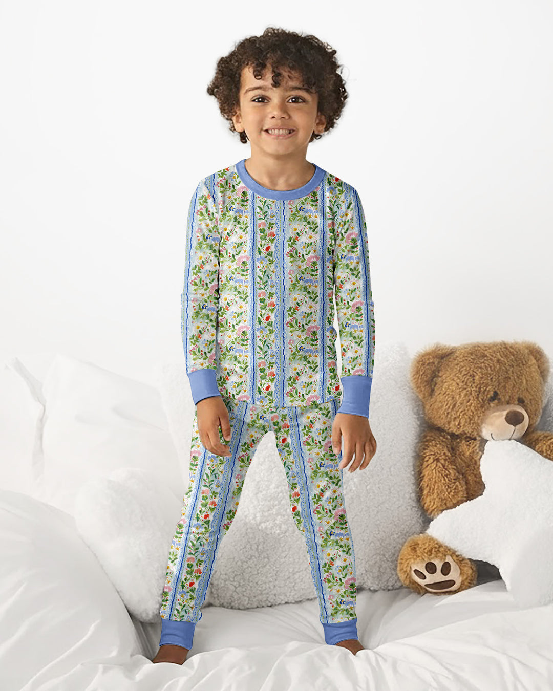 Paste Floral Girl Bamboo Two Piece Long Sleeve Pajama Set