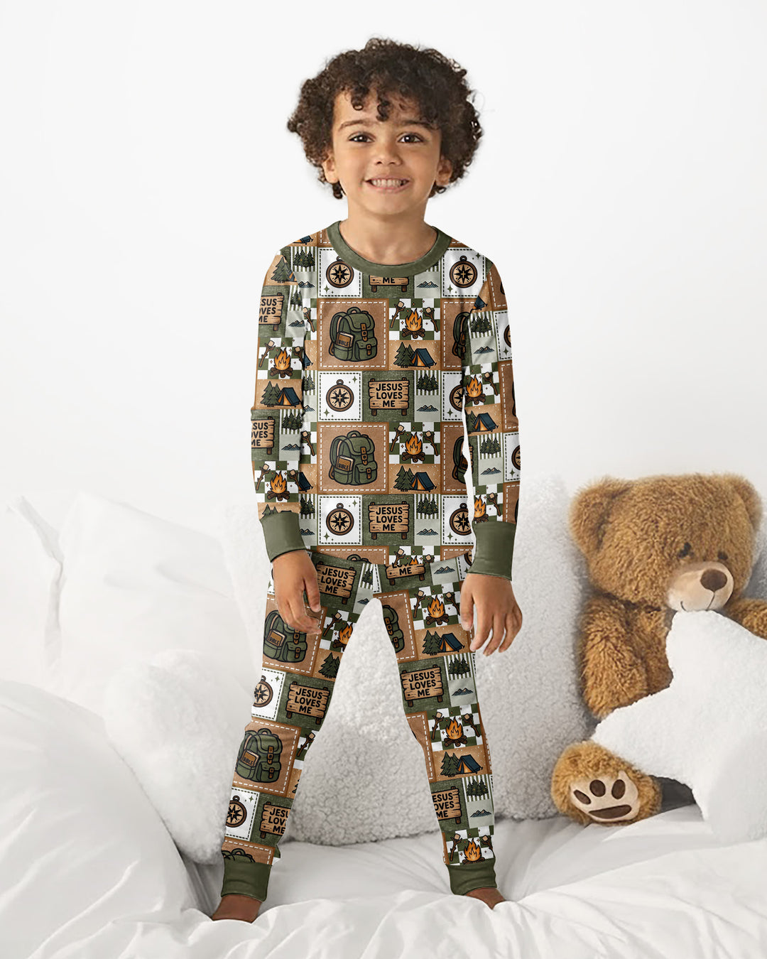 Camping Jesus Loves Me Bamboo Two Piece Long Sleeve Pajama Set
