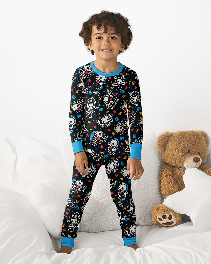 Kawaii Skeleton Ocean Animals Bamboo Two Piece Long Sleeve Pajama Set