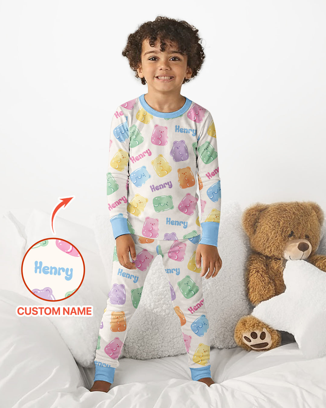 Kawaii Jelly Gummy Bears Custom Name Bamboo Two Piece Long Sleeve Pajama Set