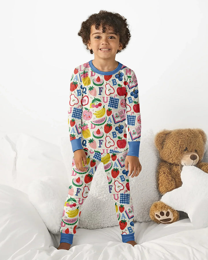 Back To School Fruit Alphabet Bamboo Two Piece Long Sleeve Pajama Set