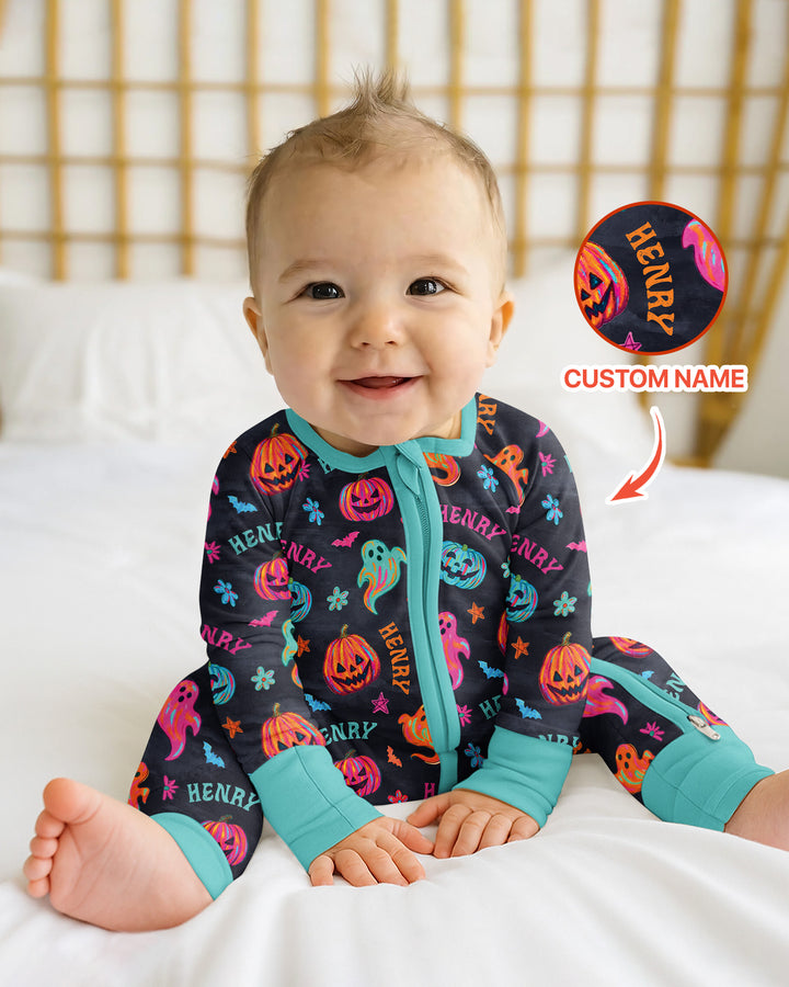 Custom Name Preppy Neon Pumpkin Bamboo Convertible Zippy