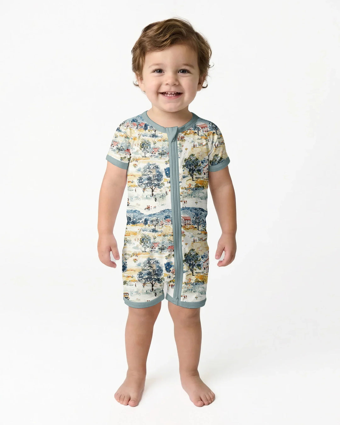 Whimsical Watercolor School Village Bamboo Shorty Zippy