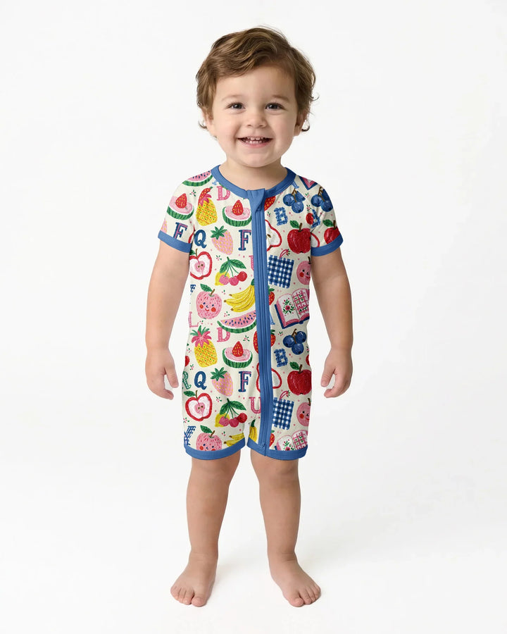 Back To School Fruit Alphabet Bamboo Shorty Zippy