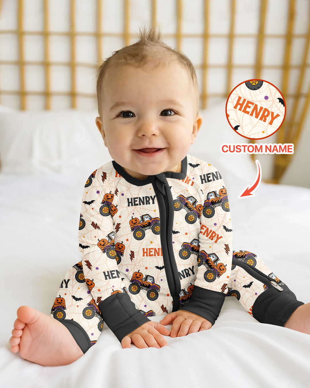 Custom Name Halloween Monster Truck Bamboo Convertible Zippy