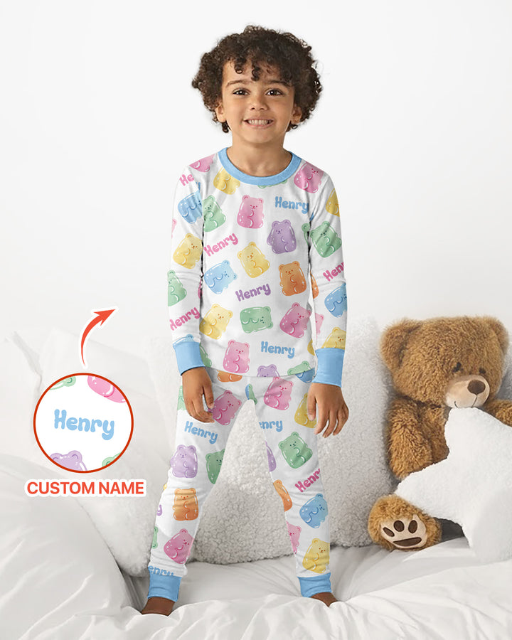 Kawaii Jelly Gummy Bears Custom Name Bamboo Two Piece Long Sleeve Pajama Set