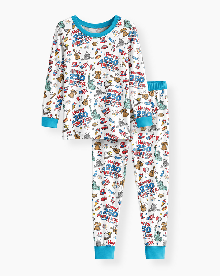 Happy 250 America I love USA Bamboo Two Piece Long Sleeve Pajama Set