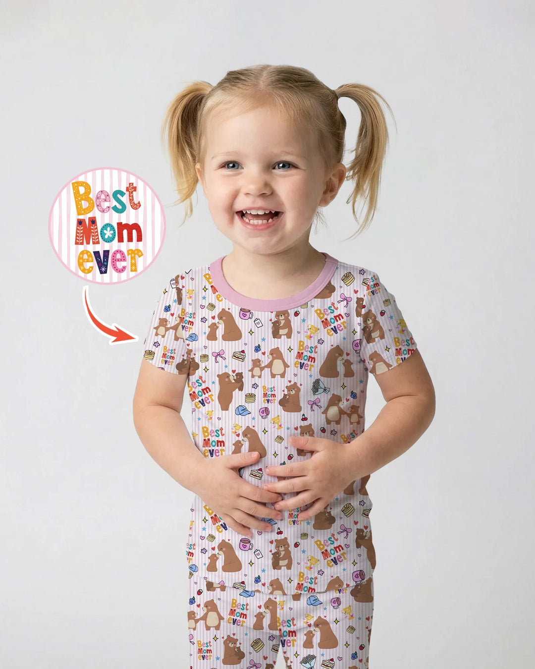 Best Mama Bear Ever Family Matching Bamboo Two Piece Short Sleeve Pajama Set