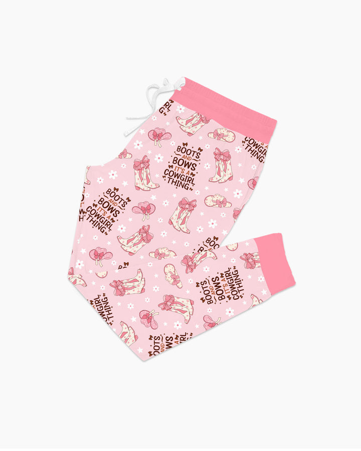 Western Cowgirl Boots And Bows Bamboo Women Pajama Set