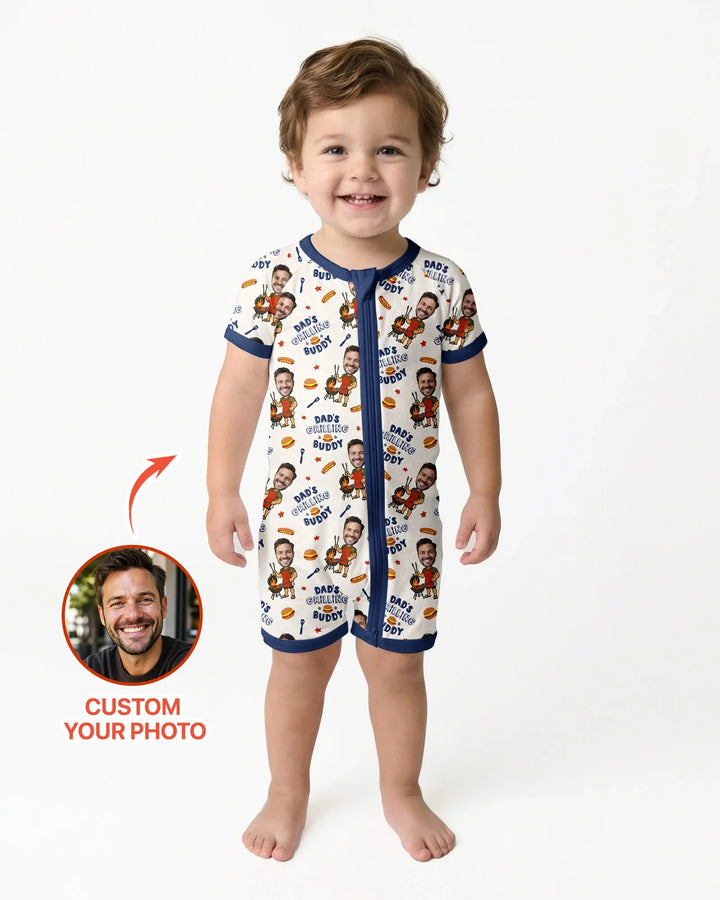 Custom Photo Dad's Grilling Buddy Family Matching Bamboo Shorty Zippy