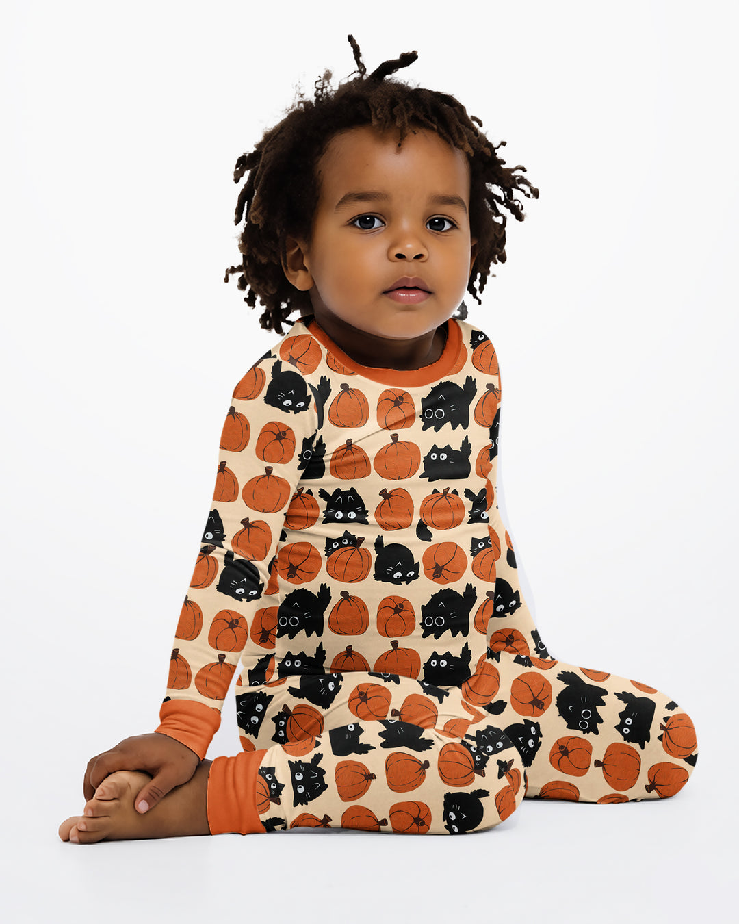 Black Cat Pumpkins Bamboo Two Piece Long Sleeve Pajama Set