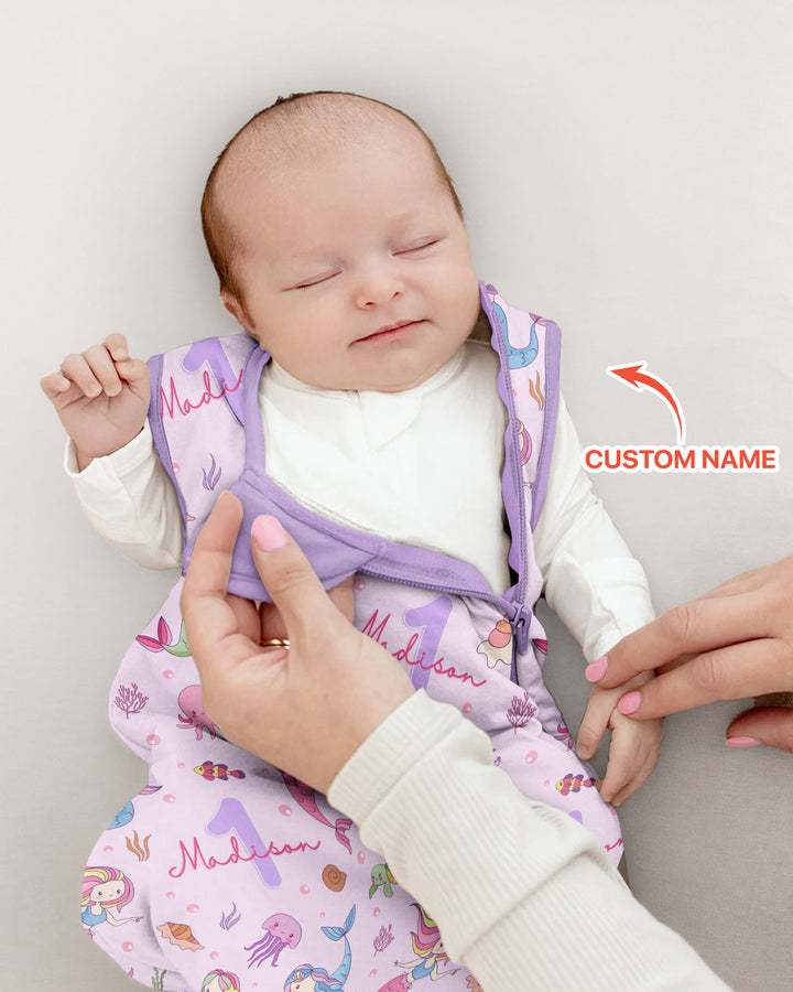 Custom Name Birthday Mermaid Wild One Bamboo Sleep Bag