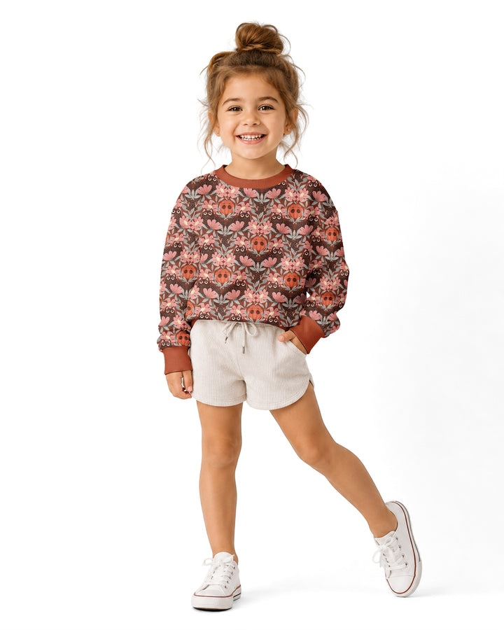 Spooky Owl Pumpkin Folk Floral Halloween Bamboo Crewneck Sweatshirt