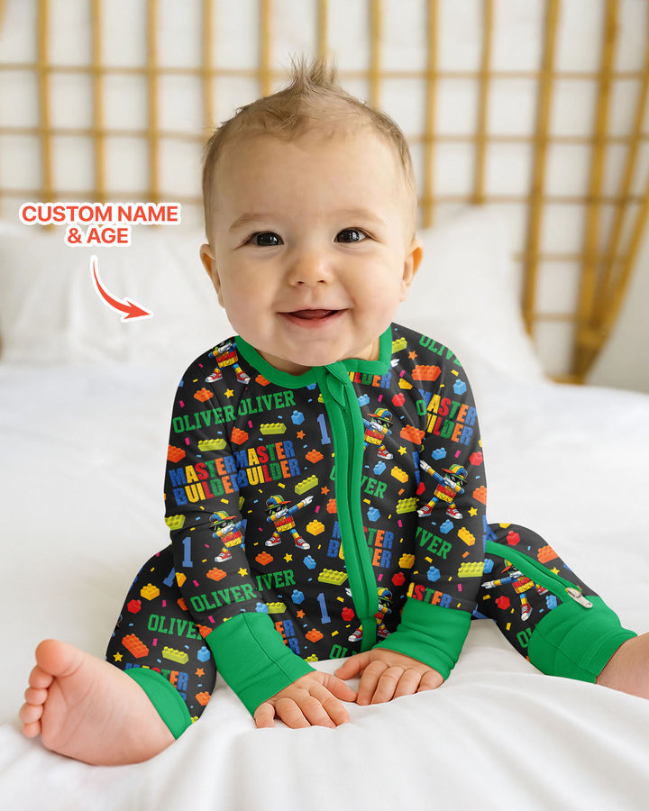 Custom Name and Age Master Builder Birthday Bamboo Convertible Zippy