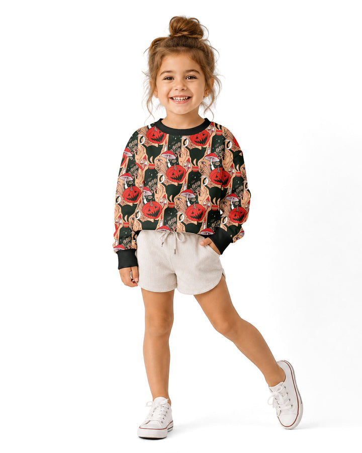 Black Cat And Pumpkin Halloween Bamboo Crewneck Sweatshirt