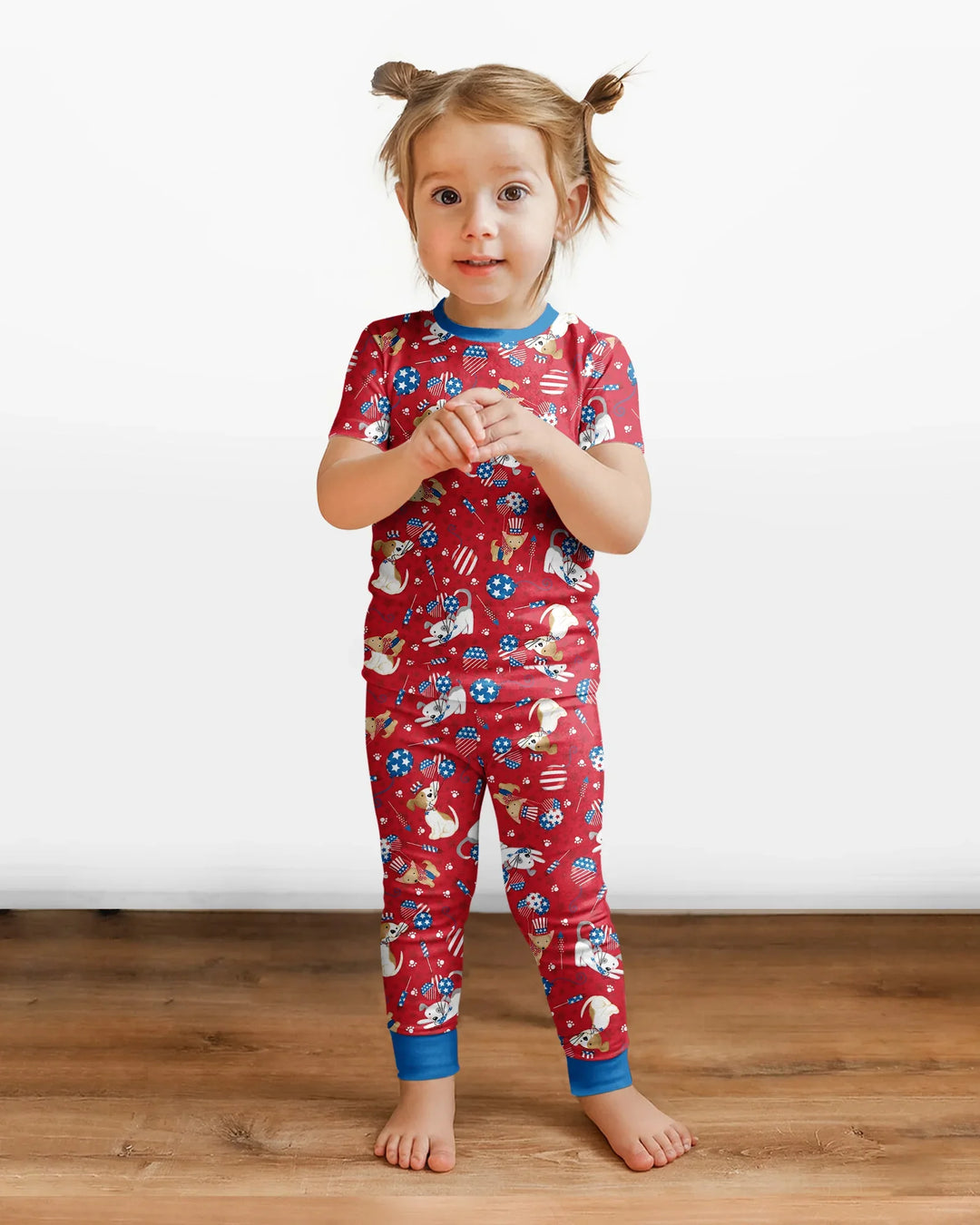 Red, White & Woof Family Matching Bamboo Two Piece Short Sleeve Pajama Set