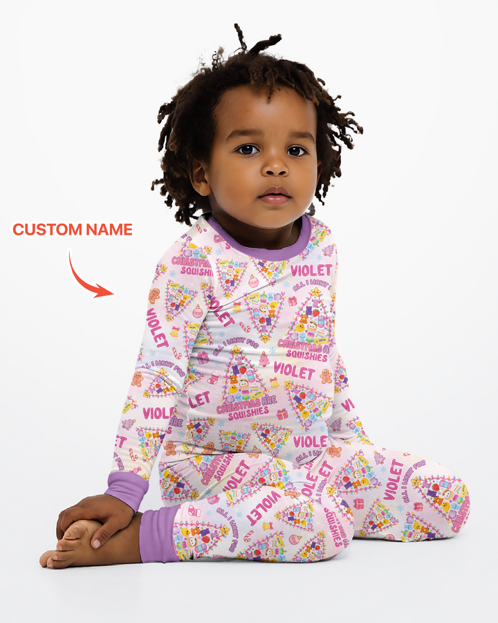 Custom Name All I Want For Christmas Are Squishies Bamboo Two Piece Long Sleeve Pajama Set