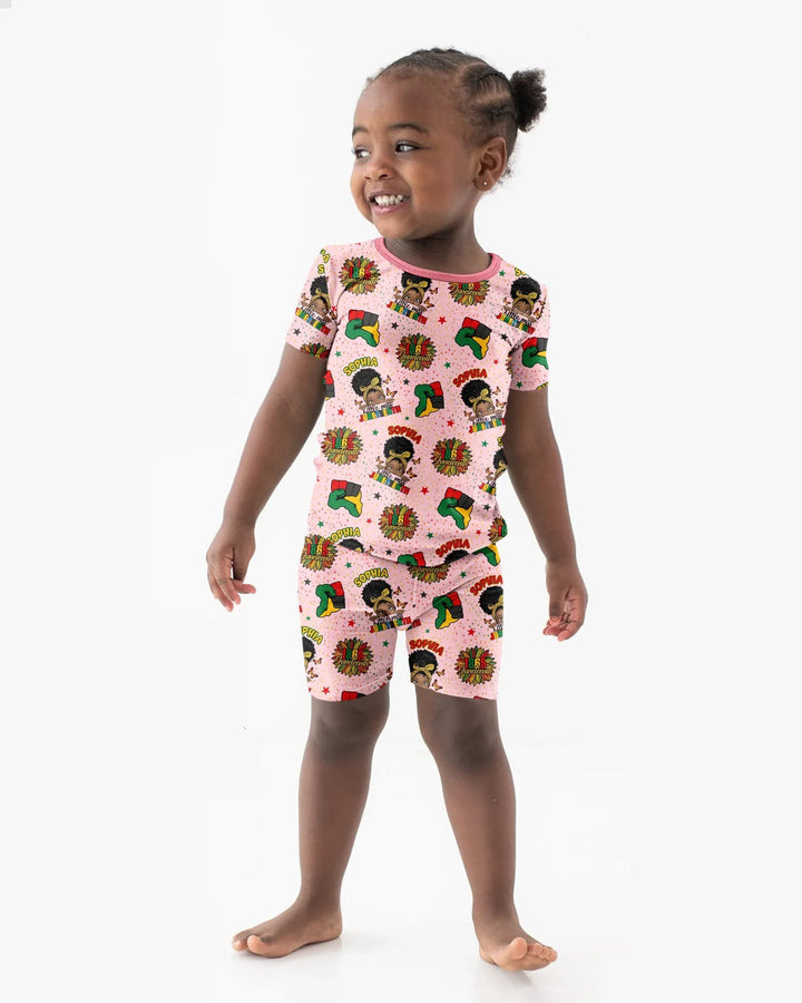 Custom Name Little Miss Juneteenth Bamboo Two Piece Short Sleeve Shorts Pajama Set