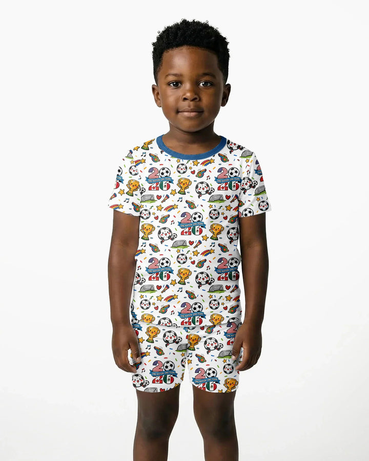 Soccer Fever 2026 Family Matching Bamboo Two Piece Short Sleeve Shorts Pajama Set