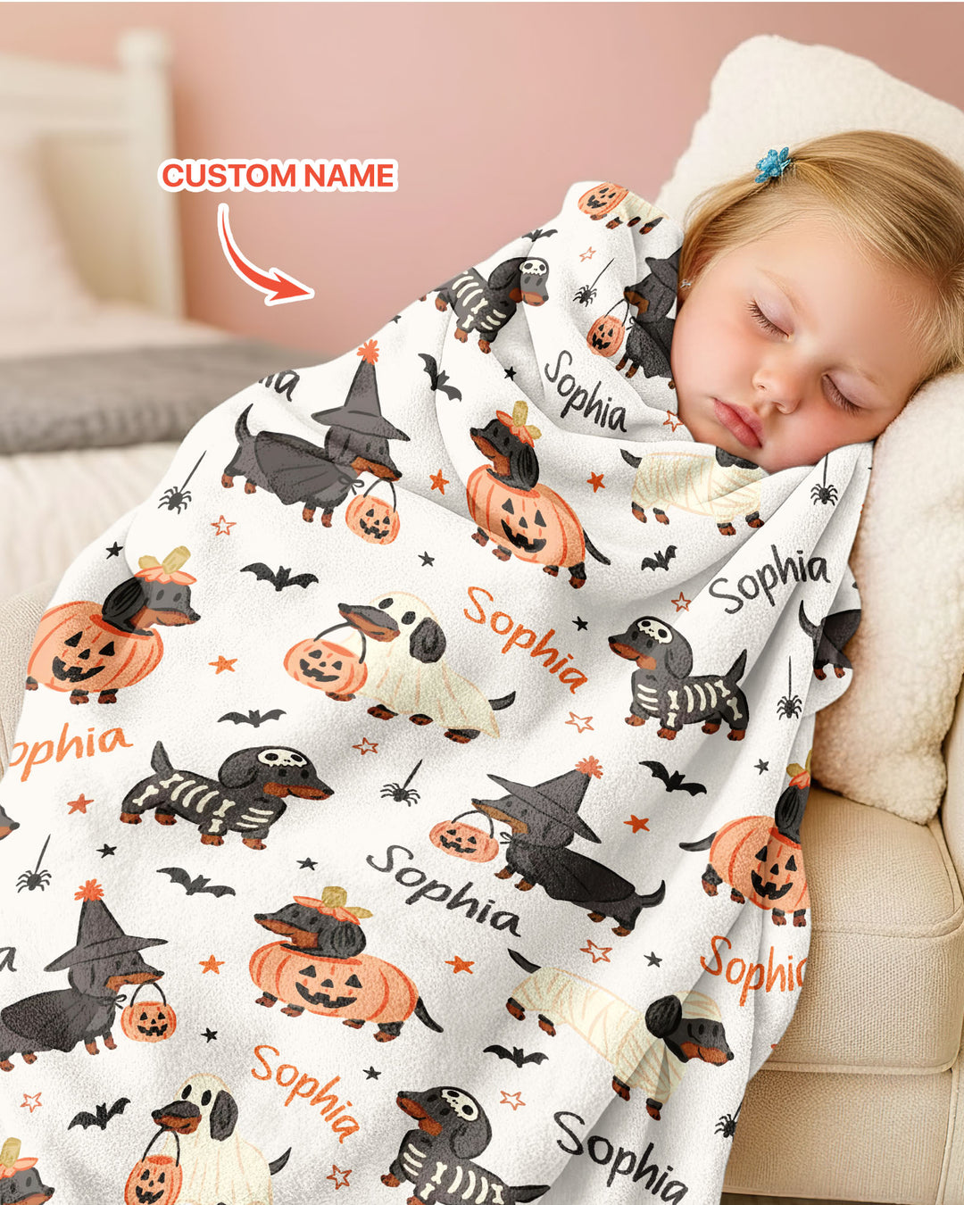 Orange and Black Dachshund Bamboo Blanket