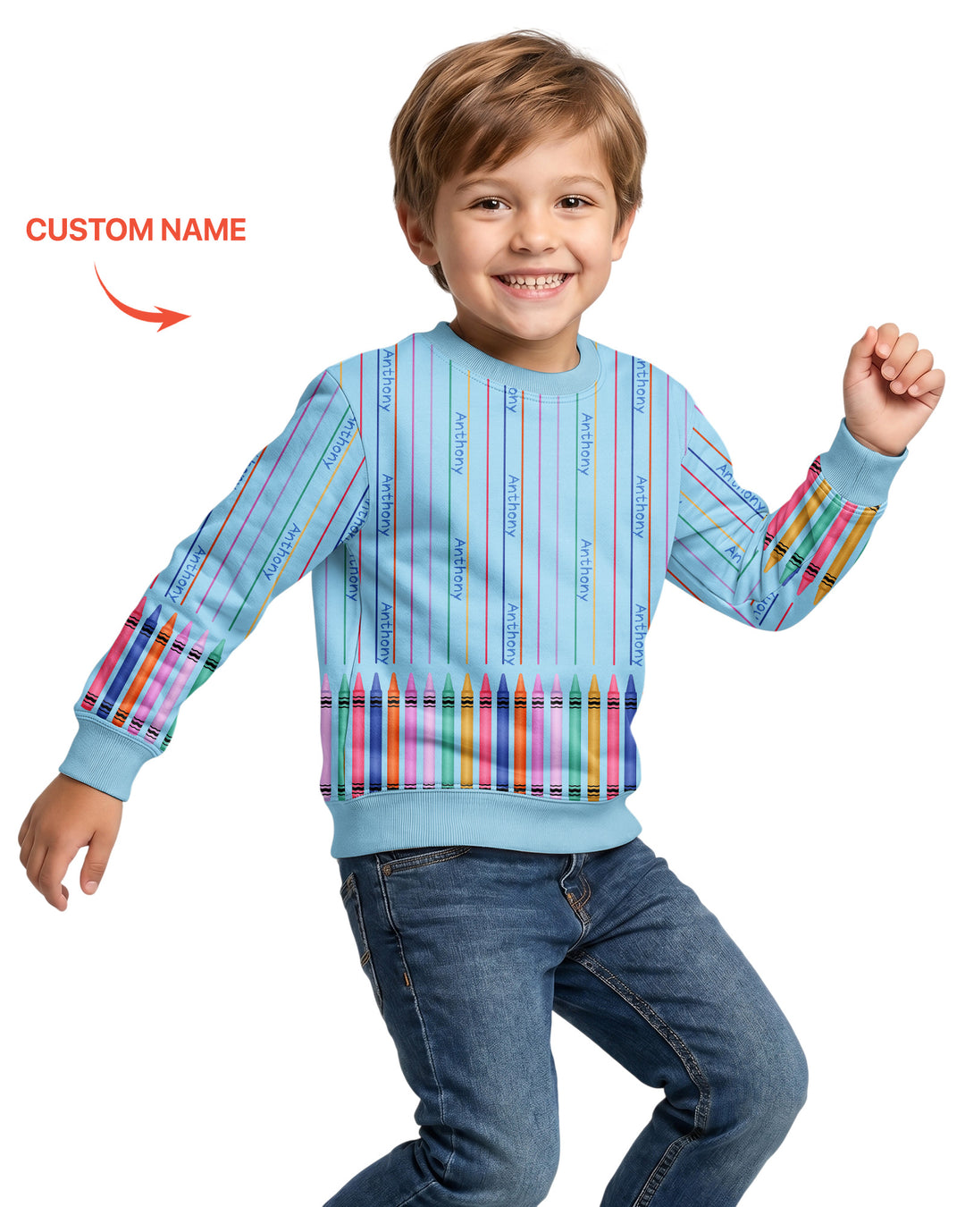 Custom Name Crayon Lines Bamboo Crewneck Sweatshirt