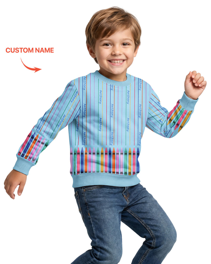 Custom Name Crayon Lines Bamboo Crewneck Sweatshirt