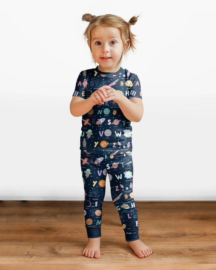 Space Alphabet Bamboo Two Piece Short Sleeve Pajama Set