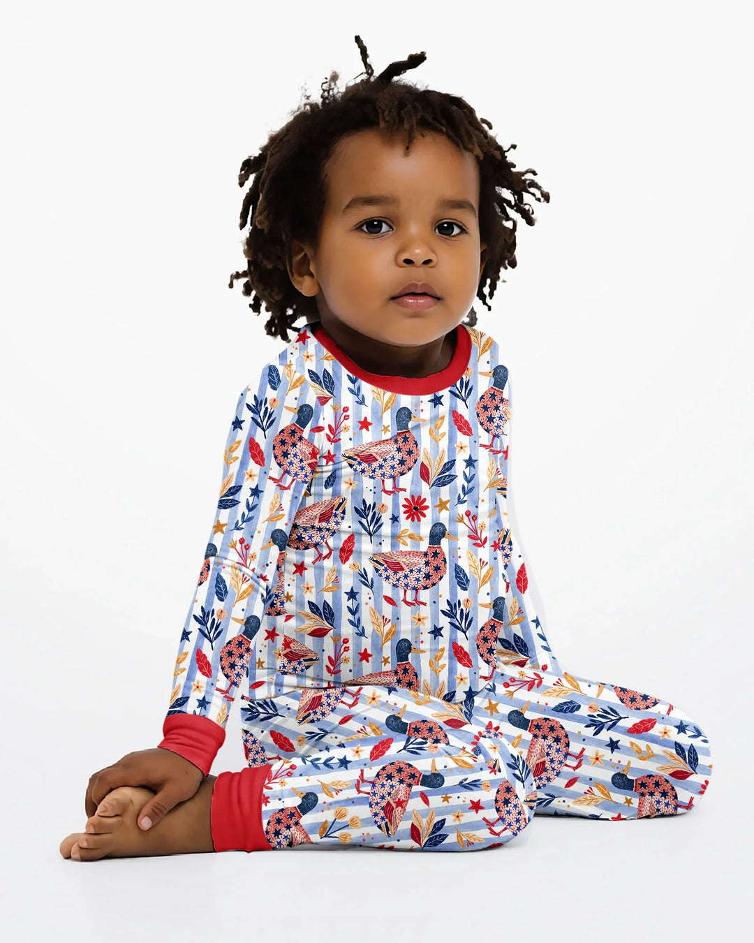 Patriotic Mallard Duck Bamboo Two Piece Long Sleeve Pajama Set