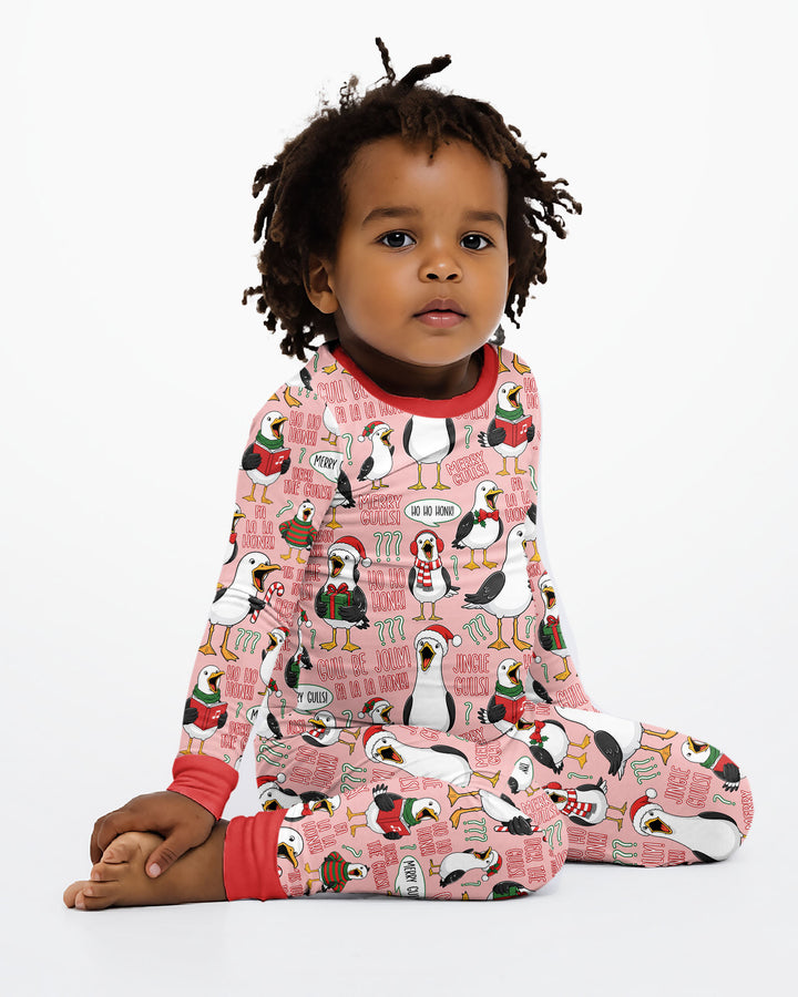 Funny Christmas Seagull Bamboo Two Piece Long Sleeve Pajama Set