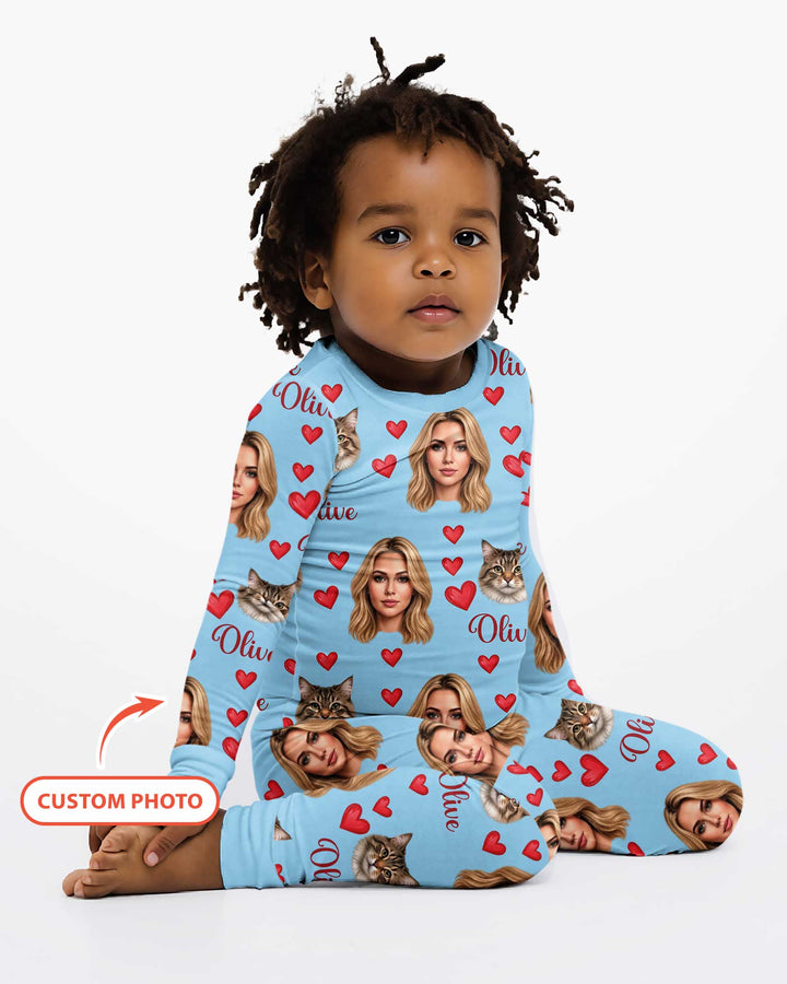 Custom Face Family Matching Bamboo Two Piece Long Sleeve Pajama Set