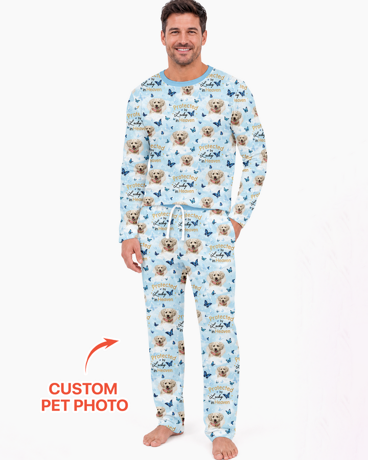 Custom Pet Photo Protected By Heaven Family Bamboo Men's Pajama Set