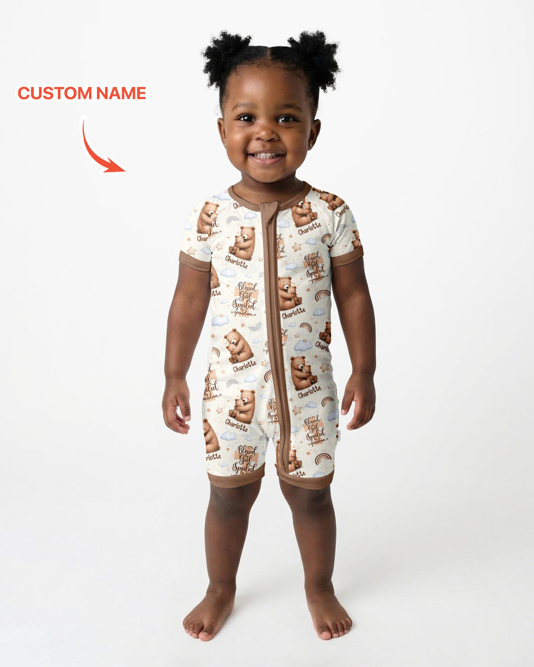 Custom Name Blessed By God Spoiled By Grandma Bamboo Shorty Zippy