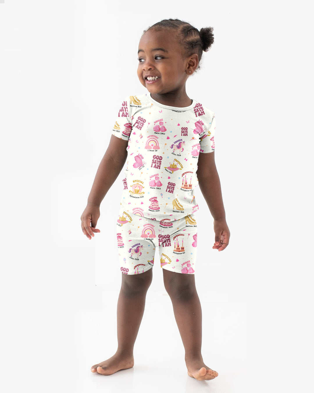 God Says I Am Girl Bamboo Two Piece Short Sleeve Shorts Pajama Set