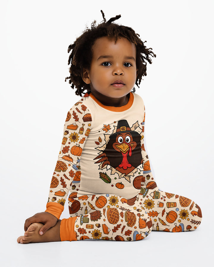 Funny Turkey on Thanksgiving Bamboo Two Piece Long Sleeve Pajama Set