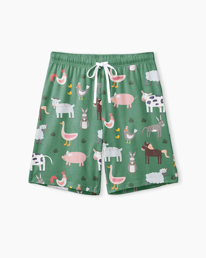 Green farm animals Bamboo Men Short Sleeve Short Pajama Set