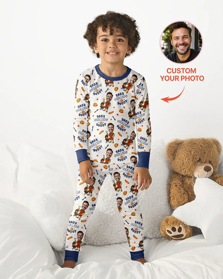 Custom Photo Dad's Grilling Buddy Family Matching Bamboo Two Piece Long Sleeve Pajama Set