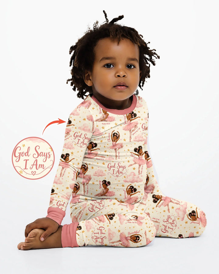 Black Girl Ballerina God Says I Am Bamboo Two Piece Long Sleeve Pajama Set