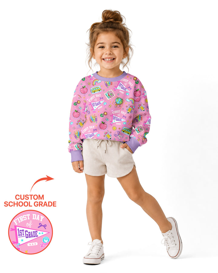 Custom Grade Girls School First Day Bamboo Crewneck Sweatshirt