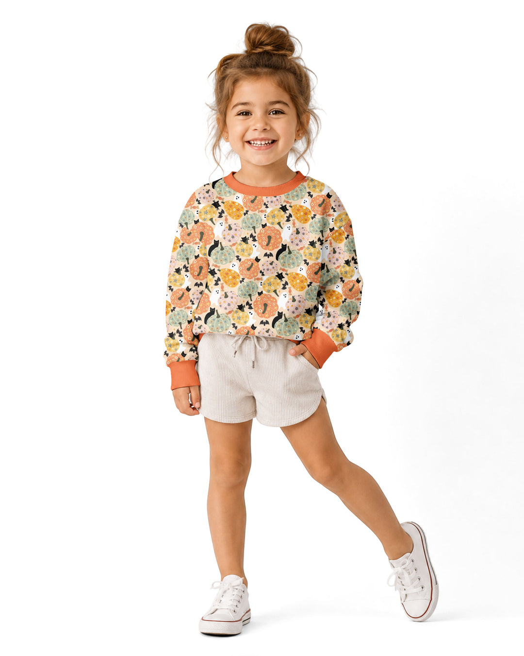 Floral Pumpkin Ghost Halloween Bamboo Crewneck Sweatshirt