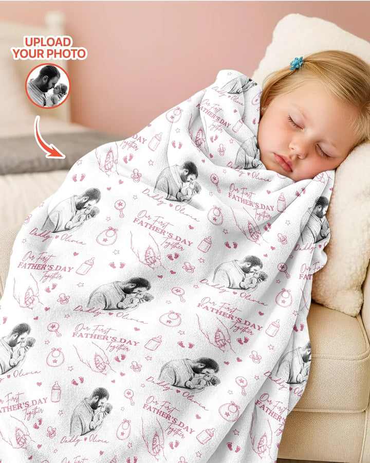 Custom Photo Our First Father's Day Together Bamboo Blanket