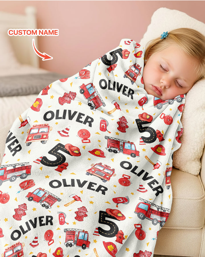 Custom Name Fire Truck Birthday Boy Bamboo Blanket