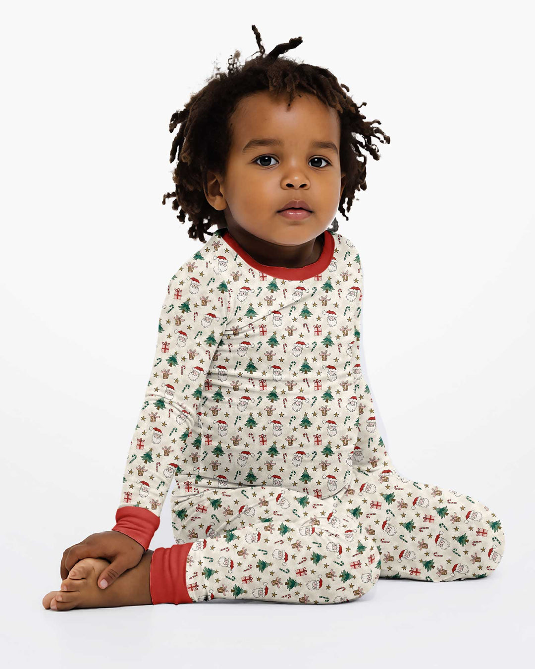 Vintage Santa Christmas Doodles Bamboo Two Piece Long Sleeve Pajama Set