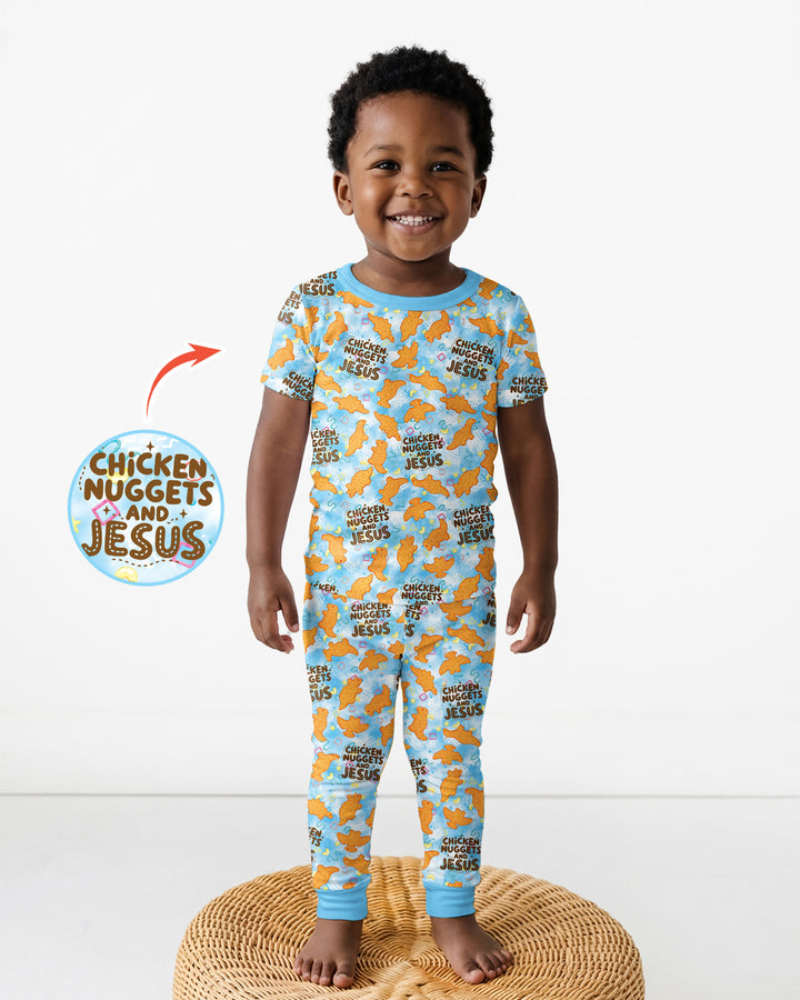 Chicken Nuggets and Jesus Family MatchingBamboo Two Piece Short Sleeve Pajama Set