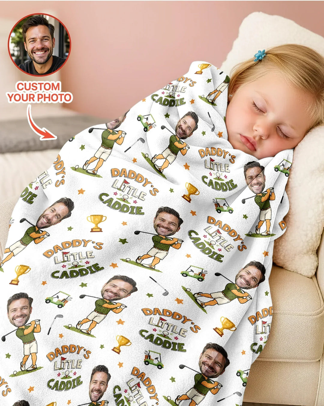 Custom Photo Daddy's Little Caddie Daddy & Me Matching Bamboo Blanket