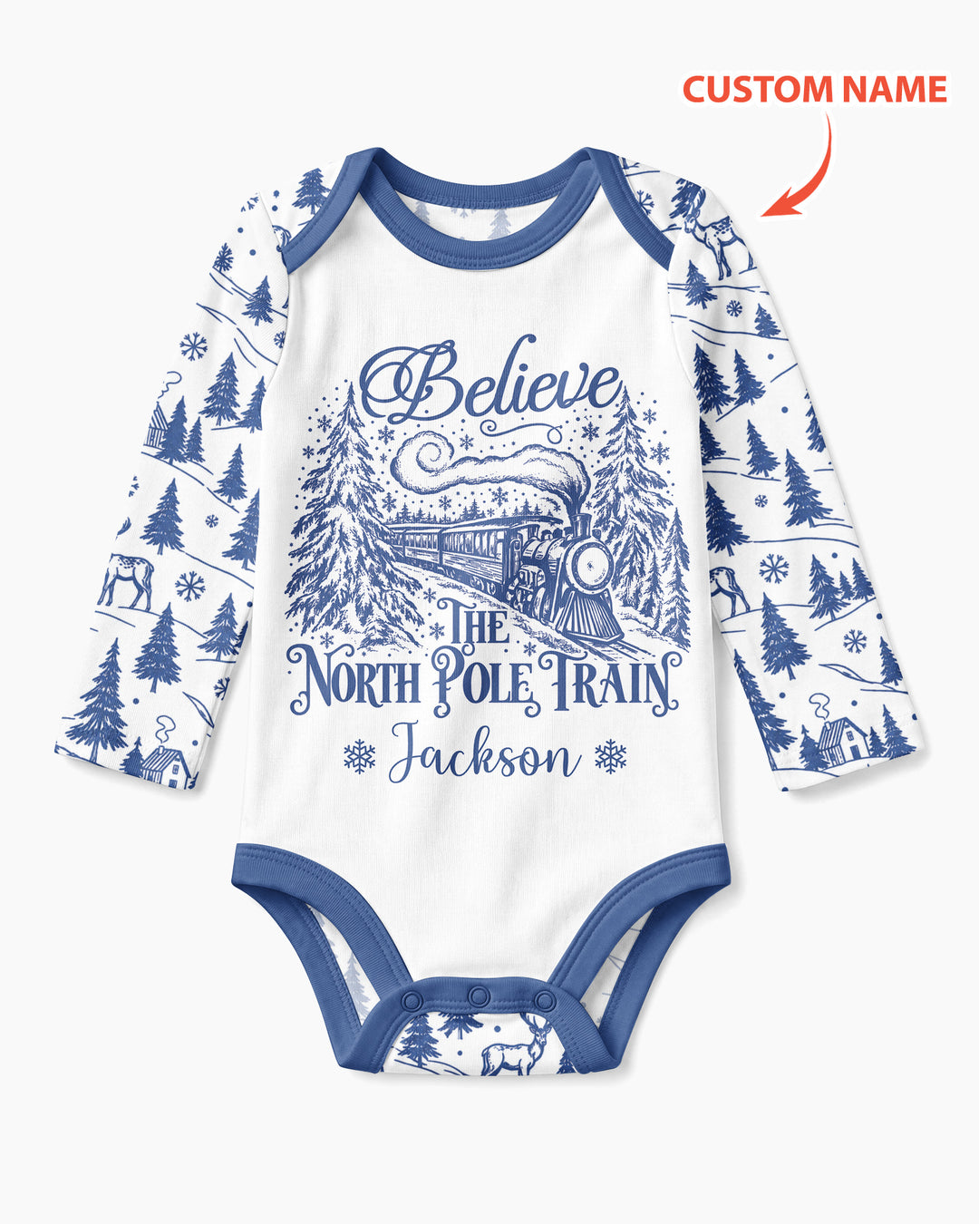 Custom Name North Pole Train Bamboo Bodysuit
