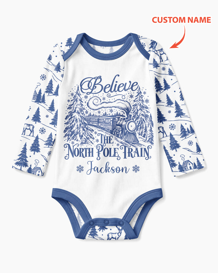 Custom Name North Pole Train Bamboo Bodysuit