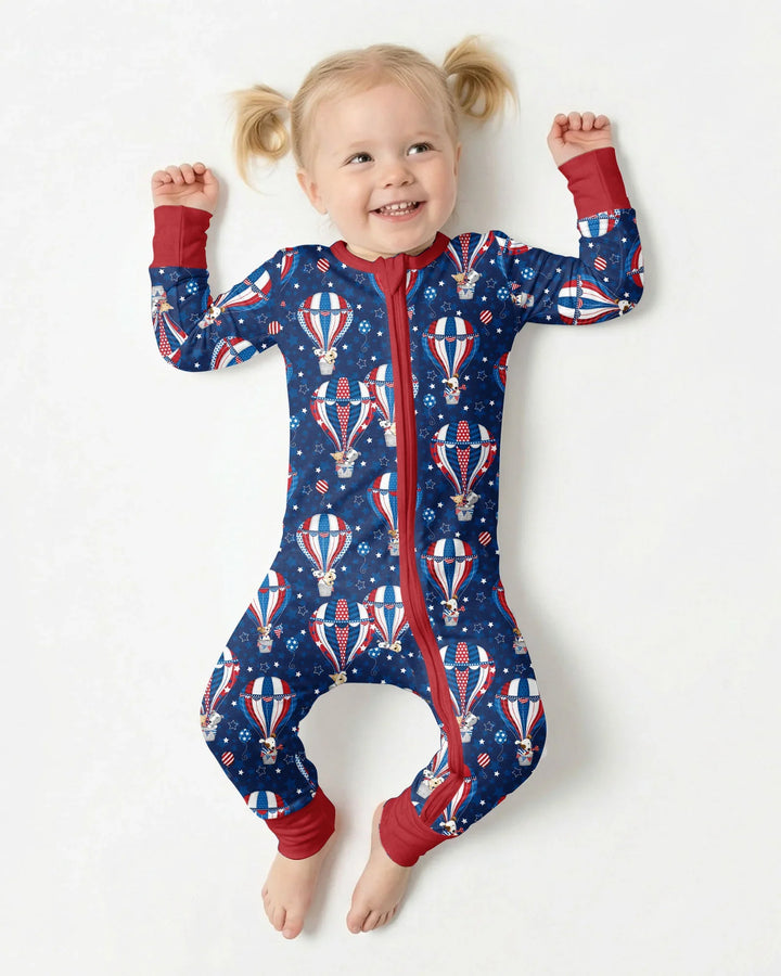 Patriotic Pups in Hot Air Balloons Family Matching Bamboo Convertible Zippy