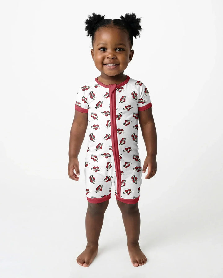 Old School Dad Hearts Daddy & Me Matching Bamboo Shorty Zippy