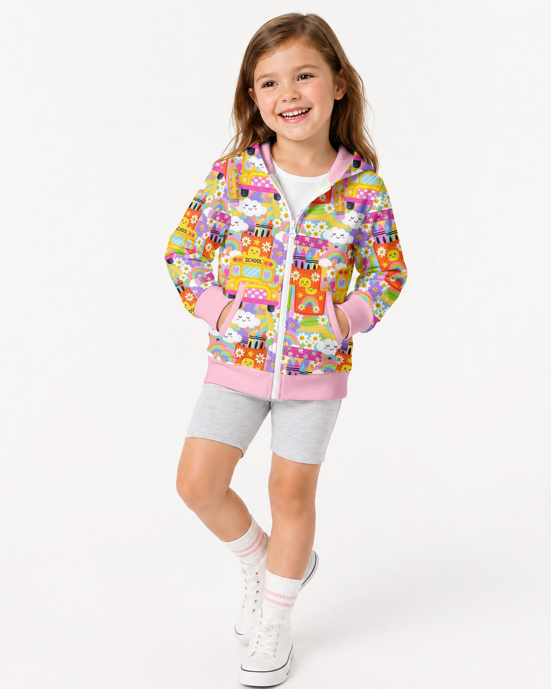 Retro Happy Classroom Bamboo Zip Hoodie